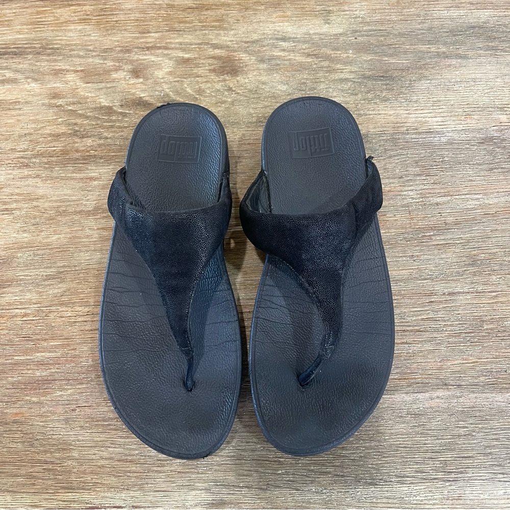 Fitflop Shimmy Suede Toe Post Womens Sandals C64-403 Black Size 7